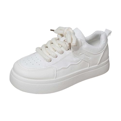 BIBOKAOKE Sneaker Damen Leder Laufschuhe Stilvoll Turnschuhe Einfarbige Weiche Sohle Leicht Freizeitschuhe Atmungsaktives Lässige All-Match Sportschuhe Flache Schuhe von BIBOKAOKE