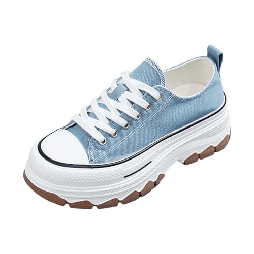 BIBOKAOKE Sneaker Damen Plateau Einfarbige Klassische Chunky Leinwand Freizeit Keilabsatz Retro Laufschuhe Lässige Schnürschuhe All-Match Sportschuhe Freizeitschuhe von BIBOKAOKE