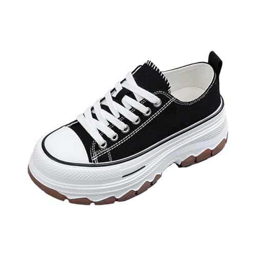 BIBOKAOKE Sneaker Damen Plateau Einfarbige Klassische Chunky Leinwand Freizeit Keilabsatz Retro Laufschuhe Lässige Schnürschuhe All-Match Sportschuhe Freizeitschuhe von BIBOKAOKE