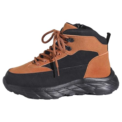 BIBOKAOKE Sneaker Damen Plateau Leder Farbblock Chunky Leinwand High Top Freizeit Keilabsatz Komfort Lässig Laufschuhe Schnürschuhe All-Match Sportschuhe von BIBOKAOKE