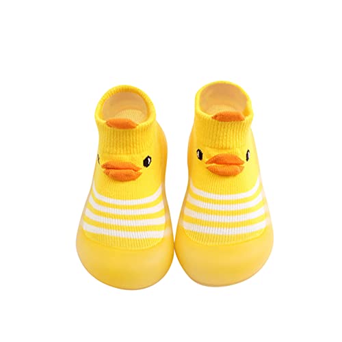 BIBOKAOKE Socken Schuhe Baby Anti Rutsch Socken for Babies Toddlers and Kids Weicher Bodensocken Strick Krabbelschuhe schön Cartoon Ente Muster Sockenschuhe Bequem Babyschuhe Lauflernschuhe, 23 EU von BIBOKAOKE