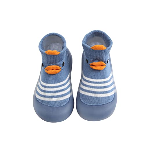 BIBOKAOKE Socken Schuhe Baby Anti Rutsch for Babies Toddlers and Kids Bodensocken Strick Krabbelschuhe schön Cartoon Ente Muster Sockenschuhe Babyschuhe Lauflernschuhe (0-3Y), 23 EU, Blau11 von BIBOKAOKE