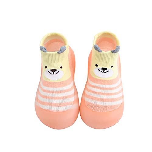 BIBOKAOKE Socken Schuhe Baby Anti Rutsch for Babies Toddlers and Kids Weicher Bodensocken Strick Krabbelschuhe schön Cartoon Ente Muster Sockenschuhe Babyschuhe Lauflernschuhe (0-3Y), Rosa11, 27 EU von BIBOKAOKE