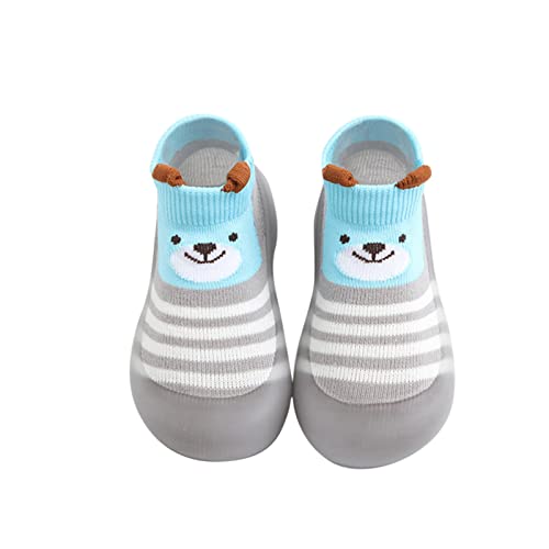 BIBOKAOKE Socken Schuhe Baby Anti Rutsch for Babies Toddlers and Kids Bodensocken Strick Krabbelschuhe schön Cartoon Ente Muster Sockenschuhe Babyschuhe Lauflernschuhe (0-3Y), 19 EU, Grau11 von BIBOKAOKE