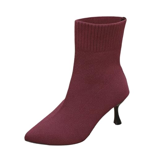 BIBOKAOKE Stiefel Damen Spitzer Einfarbig Absatz Elegant klobiger Absatz Bequeme Outdoor Warm Winter Stiefeletten von BIBOKAOKE