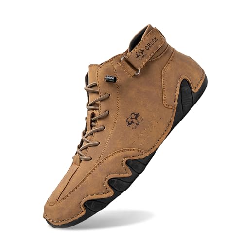 BIBOKAOKE Stiefel Herren Leder Sommer Atmungsaktiv Joggingschuhe Retro Schuhe Leicht Weich Sohlen Sportschuhe Rutschfest Slip on Laufschuhe Wasserdicht Strandschuhe Weite Strandschuhe von BIBOKAOKE