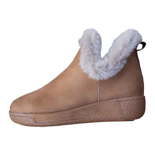 BIBOKAOKE Stiefeletten Damen Breitem Schaft Runder Zehenbereich Flache Boots Wildleder Kurze Stiefel Halbstiefel Schlupfschuhe Niederung Stiefel Warm Schneestiefel von BIBOKAOKE