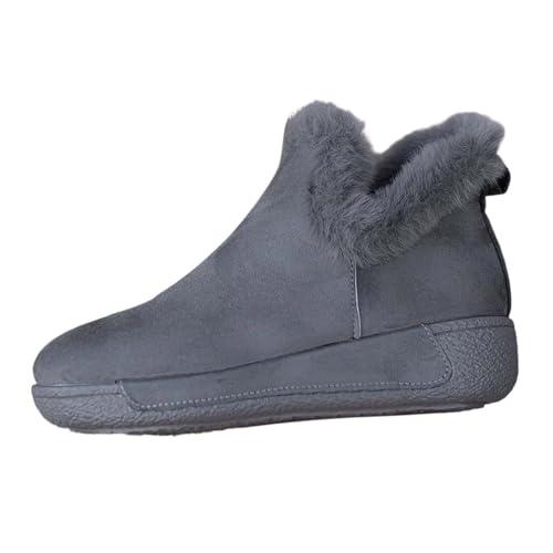 BIBOKAOKE Stiefeletten Damen Breitem Schaft Runder Zehenbereich Flache Boots Wildleder Kurze Stiefel Halbstiefel Schlupfschuhe Niederung Stiefel Warm Schneestiefel von BIBOKAOKE