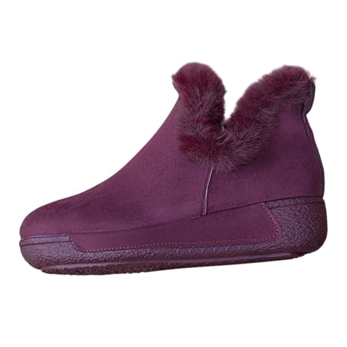 BIBOKAOKE Stiefeletten Damen Breitem Schaft Runder Zehenbereich Flache Boots Wildleder Kurze Stiefel Halbstiefel Schlupfschuhe Niederung Stiefel Warm Schneestiefel von BIBOKAOKE