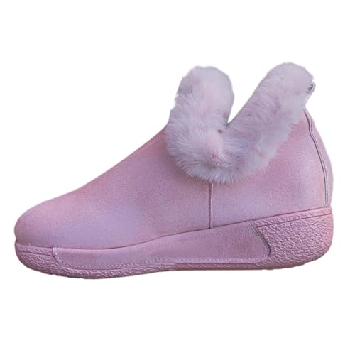 BIBOKAOKE Stiefeletten Damen Breitem Schaft Runder Zehenbereich Flache Boots Wildleder Kurze Stiefel Halbstiefel Schlupfschuhe Niederung Stiefel Warm Schneestiefel von BIBOKAOKE