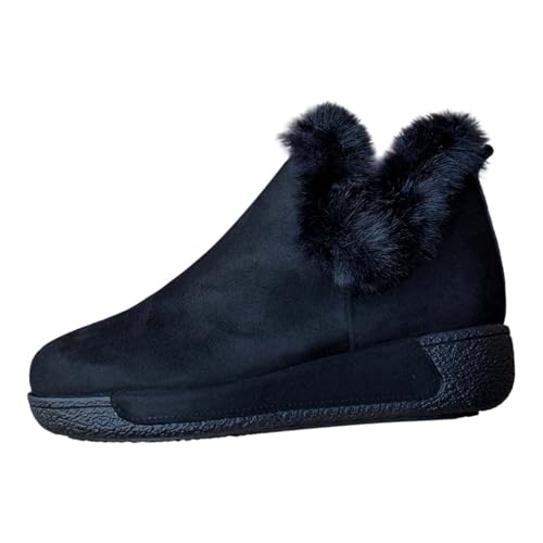 BIBOKAOKE Stiefeletten Damen Breitem Schaft Runder Zehenbereich Flache Boots Wildleder Kurze Stiefel Halbstiefel Schlupfschuhe Niederung Stiefel Warm Schneestiefel von BIBOKAOKE