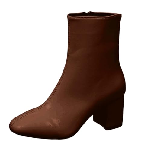 BIBOKAOKE Stiefeletten Damen Damenstiefel Winterboots Schneestiefel Lässig Reißverschluss Spitz Ankle Boots Für Drinnen Und Draußen Weicher Halbhoch Leder von BIBOKAOKE