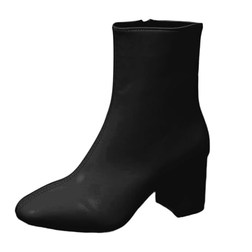 BIBOKAOKE Stiefeletten Damen Damenstiefel Winterboots Schneestiefel Lässig Reißverschluss Spitz Ankle Boots Für Drinnen Und Draußen Weicher Halbhoch Leder von BIBOKAOKE