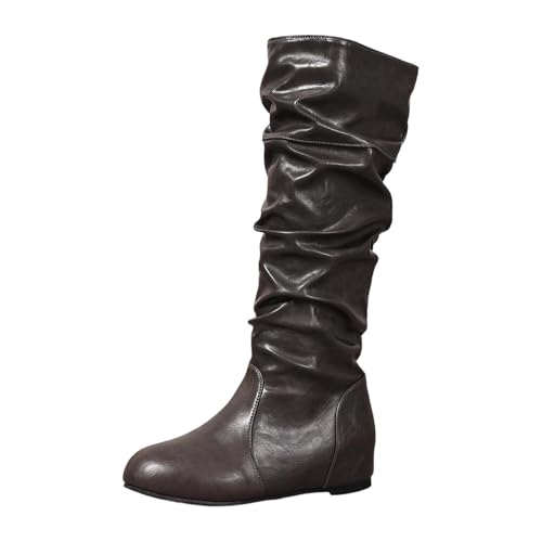 BIBOKAOKE Stiefeletten Damen Einfarbig Cowboystiefel High-Heel Stiefel Dicke Sohle Spitzer Zehenpartie Halbhoch Boots Leder Schneestiefel von BIBOKAOKE