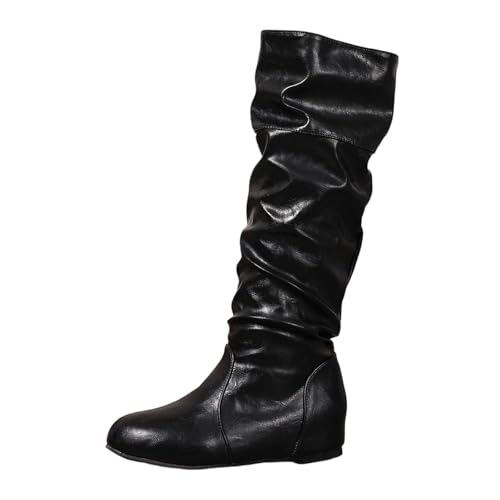 BIBOKAOKE Stiefeletten Damen Einfarbig Cowboystiefel High-Heel Stiefel Dicke Sohle Spitzer Zehenpartie Halbhoch Boots Leder Schneestiefel von BIBOKAOKE
