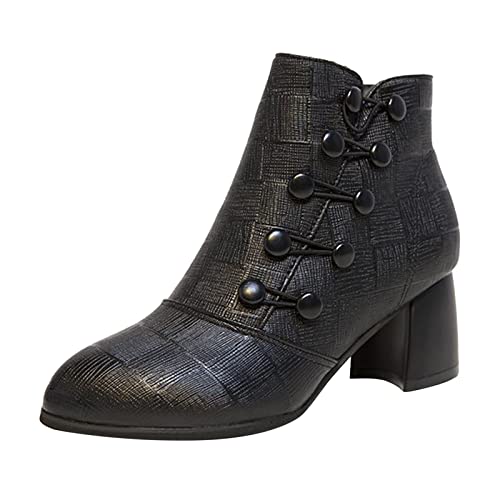 BIBOKAOKE Stiefeletten Damen Flach Knöchel Stiefel Viktorianische Lederstiefel Spitz Strass Zierperlen Ankle Boots Mittelalterliche Retro Schuhe Plateau Damenstiefel Charakteristische Wadenstiefel von BIBOKAOKE