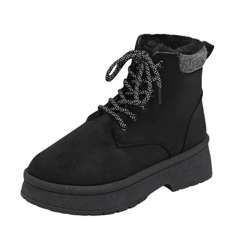 BIBOKAOKE Stiefeletten Damen Flache Schnürung Dicke Sohle Warm Rutschfeste Bequeme Winterstiefel Stylisch Praktisch Winter von BIBOKAOKE