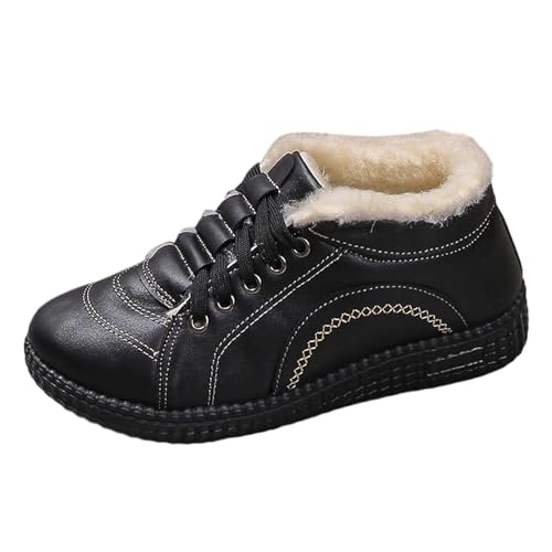 BIBOKAOKE Stiefeletten Damen Plüsch Cowboystiefel Rutschfest Schneestiefel Flacher Absatz Winterstiefel weiche Sohle Schlupfschuhe Arbeitsstiefel Cozy Weicher von BIBOKAOKE