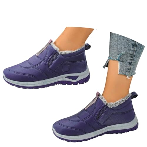 BIBOKAOKE Stiefeletten Damen Stylisch Praktisch Winterstiefel Plüsch und verdickt Warm und rutschfest Flach Laufsohle Regenstiefel Flach Runde Zehe von BIBOKAOKE