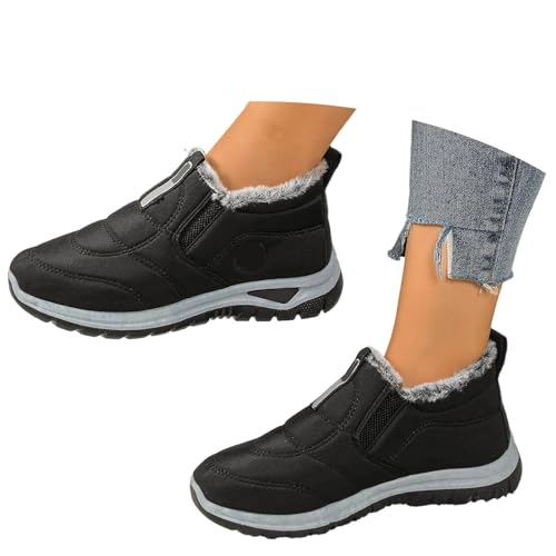 BIBOKAOKE Stiefeletten Damen Stylisch Praktisch Winterstiefel Plüsch und verdickt Warm und rutschfest Flach Laufsohle Regenstiefel Flach Runde Zehe von BIBOKAOKE