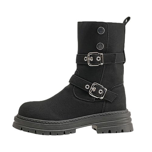 BIBOKAOKE Stiefeletten Damen Trendige Leder Einfarbig Bequem Stiefel Lässig Runde Zehenpartie Schlupfschuhe Dicke Sohle Ankle Boots mit Schnalle winterstiefel BIBOKAOKE Stiefeletten Damen Trendige Leder Einfarbig Bequem Stiefel Lässig Runde Zehenpartie Schlupfschuhe Dicke Sohle Ankle Boots mit Schnalle winterstiefel von BIBOKAOKE