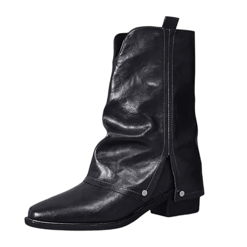 BIBOKAOKE Stiefeletten Damen Trendige Leder Plüsch Casual winterstiefel Halbstiefel Halbhoch Dicke Sohle Lockerer Damenstiefel Seitlichem Reißverschluss von BIBOKAOKE