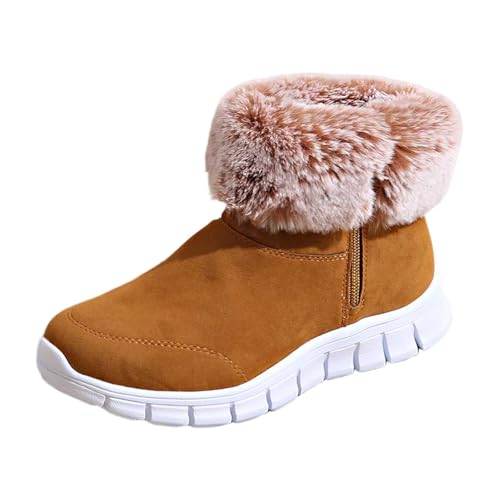 BIBOKAOKE Stiefeletten Damen Warme Plüsch Trendige Winterstiefel Runder Zehenbereich Elegant Arbeitsstiefel Dicke Sohle modisch Schnürstiefel Reißverschluss Schneestiefel von BIBOKAOKE