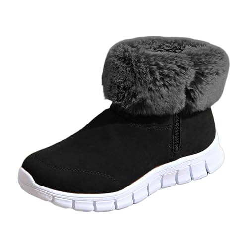 BIBOKAOKE Stiefeletten Damen Warme Plüsch Trendige Winterstiefel Runder Zehenbereich Elegant Arbeitsstiefel Dicke Sohle modisch Schnürstiefel Reißverschluss Schneestiefel von BIBOKAOKE