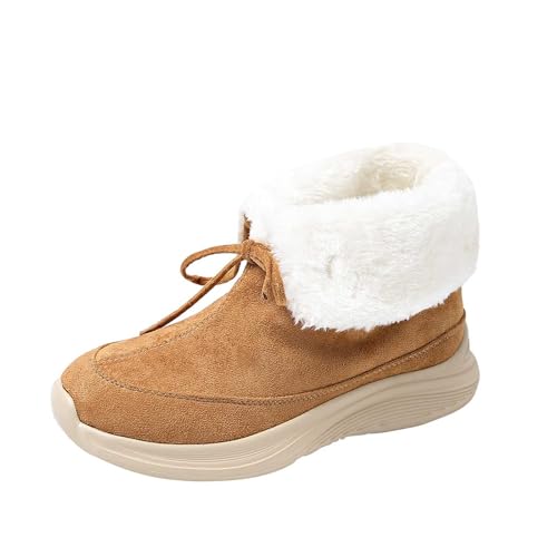 BIBOKAOKE Stiefeletten Damen Warme Plüsch Trendige Winterstiefel Runder Zehenbereich Elegant Arbeitsstiefel modisch Schnürstiefel kurze Stiefel Schneestiefel von BIBOKAOKE