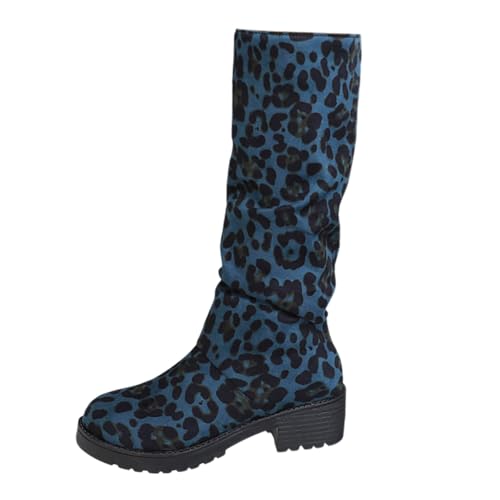 BIBOKAOKE Stiefeletten Damen Warme Winterboots Trendige Lässig Profilsohle Kniehohe Damenstiefel Halbhoch Stiefel Cozy Schnürstiefel Runde Langschaft Boots Bequem Wildleder von BIBOKAOKE
