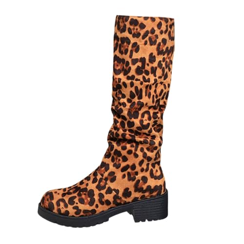BIBOKAOKE Stiefeletten Damen Warme Winterboots Trendige Lässig Profilsohle Kniehohe Damenstiefel Halbhoch Stiefel Cozy Schnürstiefel Runde Langschaft Boots Bequem Wildleder von BIBOKAOKE