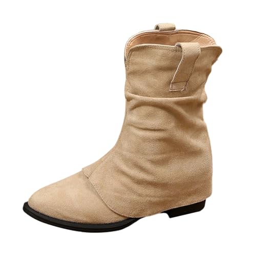 BIBOKAOKE Stiefeletten Damen Winter Casual Mode Schlupfschuhe Niederung Stiefel Lässig Winterstiefel Leichte Wildleder High-Heel Dicke Sohle Einfarbig von BIBOKAOKE