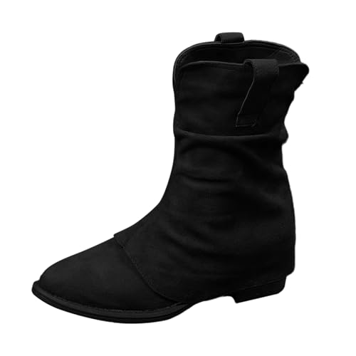 BIBOKAOKE Stiefeletten Damen Winter Casual Mode Schlupfschuhe Niederung Stiefel Lässig Winterstiefel Leichte Wildleder High-Heel Dicke Sohle Einfarbig von BIBOKAOKE