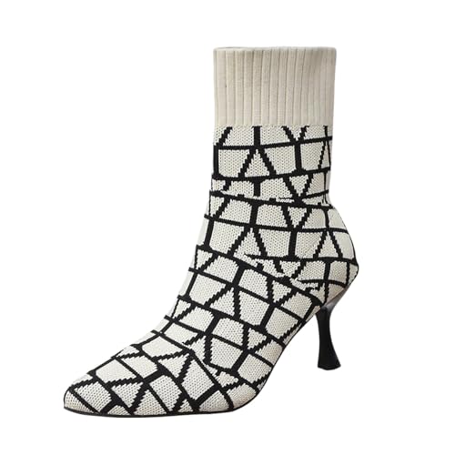 BIBOKAOKE Stiefeletten Damen mit spitz Warm Klassische Modelle Stiefeletten Kurze Schuhe Klobige Absätze Große Größe von BIBOKAOKE