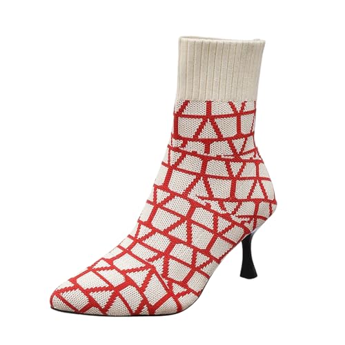 BIBOKAOKE Stiefeletten Damen mit spitz Warm Klassische Modelle Stiefeletten Kurze Schuhe Klobige Absätze Große Größe von BIBOKAOKE