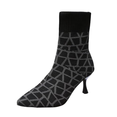 BIBOKAOKE Stiefeletten Damen mit spitz Warm Klassische Modelle Stiefeletten Kurze Schuhe Klobige Absätze Große Größe von BIBOKAOKE