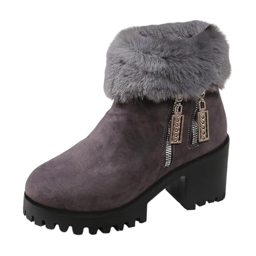 BIBOKAOKE Stiefeletten Damen wasserabweisend warm gefüttert Einfarbig Herbst Winter Snowboot Fashion Zipper Klobige Absätze von BIBOKAOKE