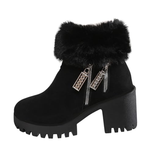 BIBOKAOKE Stiefeletten Damen wasserabweisend warm gefüttert Einfarbig Herbst Winter Snowboot Fashion Zipper Klobige Absätze von BIBOKAOKE