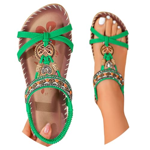 BIBOKAOKE Strandschuhe Damen Sandalen mit Strass Boho Wasserdicht Sommerschuhe Lässige Rutschfest Sneaker Waschbare Strandschuhe Elegant Joggingschuhe mit Gummiband Orthopädische Slipper von BIBOKAOKE