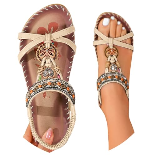 BIBOKAOKE Strandschuhe Damen Sandalen mit Strass Boho Wasserdicht Sommerschuhe Lässige Rutschfest Sneaker Waschbare Strandschuhe Elegant Joggingschuhe mit Gummiband Orthopädische Slipper von BIBOKAOKE