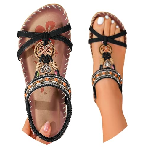 BIBOKAOKE Strandschuhe Damen Sandalen mit Strass Boho Wasserdicht Sommerschuhe Lässige Rutschfest Sneaker Waschbare Strandschuhe Elegant Joggingschuhe mit Gummiband Orthopädische Slipper von BIBOKAOKE