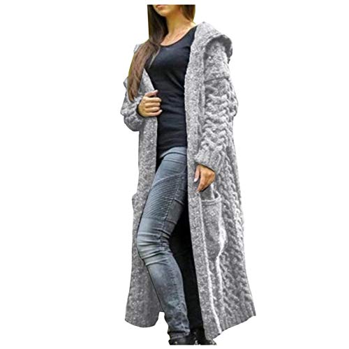 BIBOKAOKE Strickjacke Damen Cardigan Lang Grobstrickjacke Einfarbig Strickmantel mit Kapuze Strickcardigan Offener Strickjacken-Longstrickjacke GroßE GrößEn ÜBergangsjacke Strickpullover von BIBOKAOKE