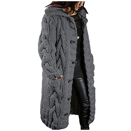 BIBOKAOKE Strickjacke Damen Grobstrick Lang Strickmantel mit Knöpfen Strickcardigan Casual Open Front Sweater Cardigan Zopfmuster Grobstrickjacke Oversize Longstrickjacke ÜBergangsjacke von BIBOKAOKE