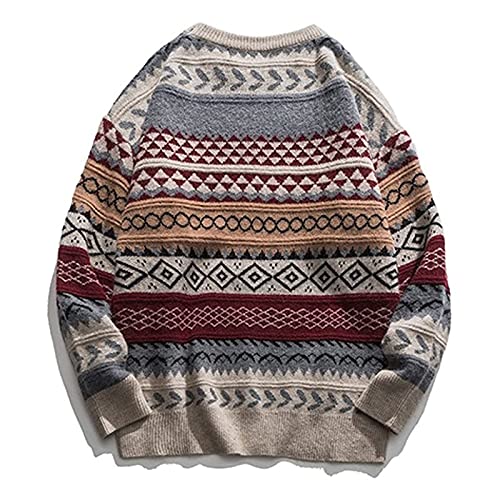 BIBOKAOKE Strickpullover Damen Vintage Strickpulli Herbst/Winter Retro Gestreifte Pullover Warm Winterpullover Rundhals Sweatshirt Langarmshirt Pulli Top Jumper Tops Strickmantel von BIBOKAOKE