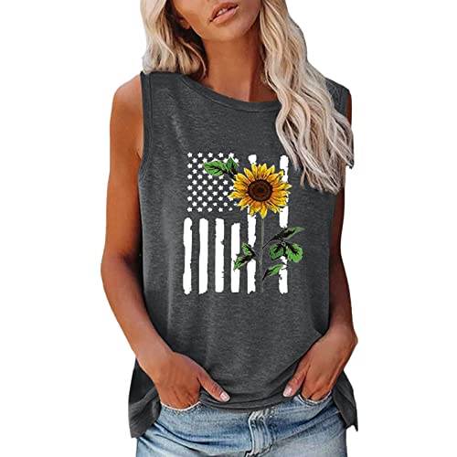 BIBOKAOKE Tank Top Damen Sport Locker Oberteile Ärmellose Weste Top Sommer Basic Tanktop Sonnenblumendruck Tshirt Rundhals Casual Sweatshirt Frauen Mädchen Crew Tees Top Beiläufige Shirts von BIBOKAOKE