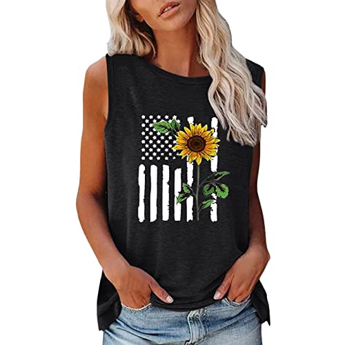 BIBOKAOKE Tank Top Damen Sport Locker Oberteile Ärmellose Weste Top Sommer Basic Tanktop Sonnenblumendruck Tshirt Rundhals Casual Sweatshirt Frauen Mädchen Crew Tees Top Beiläufige Shirts von BIBOKAOKE