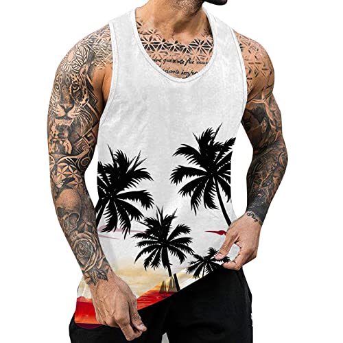 BIBOKAOKE Tank Top Herren Sommer Fitness Sportshirt Hawaii Palmen Druck Armellose Tanktop Dünne Atmungsaktiv Stringer Unterhemd Bodybuilding Achselshirts Muscle Shirt Trägershirt Laufshirt von BIBOKAOKE