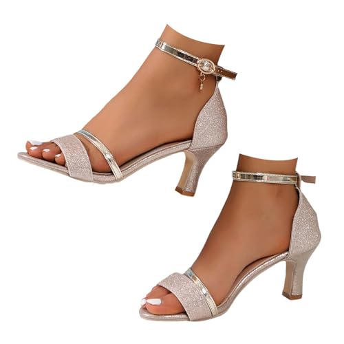 BIBOKAOKE Tanzschuhe Damen Bequem High Heels Rutschfest Hausschuhe Mode Sommerschuhe Wasserdicht Strandschuhe mit Absatz Leicht Weite Barfuss Pantolette Weich Schnell Trocknend Abendschuhe von BIBOKAOKE