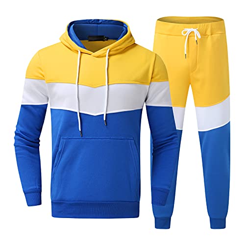 BIBOKAOKE Trainingsanzug Herren Jogginganzug Herbst Winter Kapuzenpullover Jogginghose Set Mode Colorblock Lange Sportanzug Hoodie Sweatshirt + Hose Freizeitanzug Activewear-Set Tracksuit, Gelb11, L von BIBOKAOKE