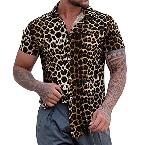 BIBOKAOKE Tshirt Herren Hemden Kurzarm Hawaii Blumenhemd Funky Mehrfarbig Bedrucktes Hemd Urlaub Strandhemd Dünne Casual Sommerhemd Revers Henley Shirt Basic Slim Fit Freizeithemden (07212-Coffee, XL) von BIBOKAOKE